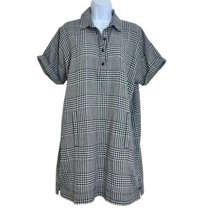 Toad&Co Platitude Short Sleeve Shirt Dress Black and White Plaid Size M